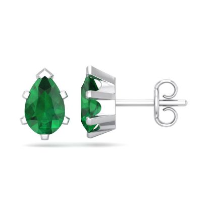 1 1/2 Carat Pear Shape Emerald Stud Earrings In Sterling Silver