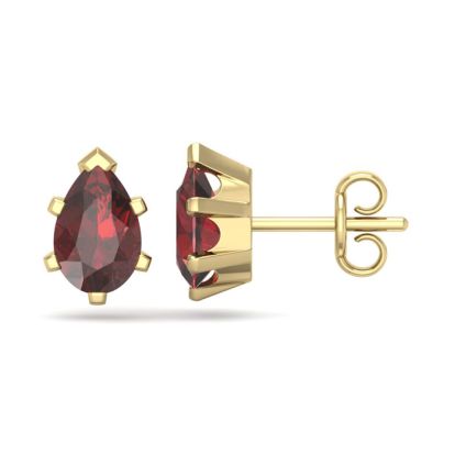 Garnet Earrings: Garnet Jewelry: 2 Carat Pear Shape Garnet Stud Earrings In 14K Yellow Gold Over Sterling Silver