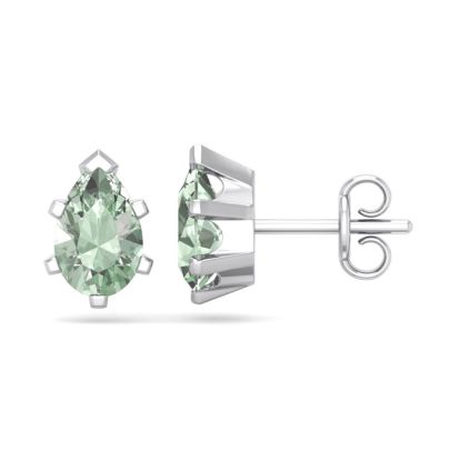 1 1/2 Carat Pear Shape Green Amethyst Stud Earrings In Sterling Silver