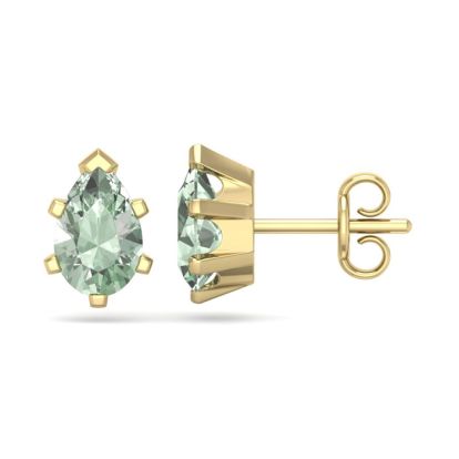 1 1/2 Carat Pear Shape Green Amethyst Stud Earrings In 14K Yellow Gold Over Sterling Silver