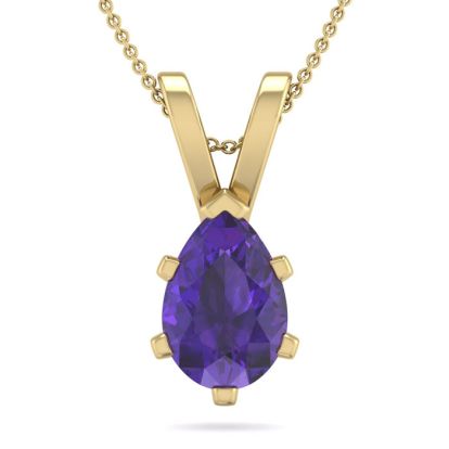 1 Carat Pear Shape Amethyst Necklace In 14K Yellow Gold Over Sterling Silver, 18 Inches