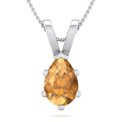 1 Carat Pear Shape Citrine Necklace In Sterling Silver, 18 Inches
