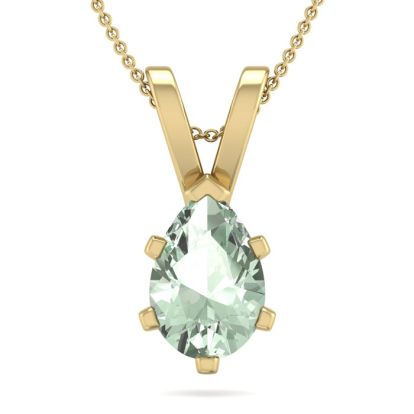 1 Carat Pear Shape Green Amethyst Necklace In 14K Yellow Gold Over Sterling Silver, 18 Inches