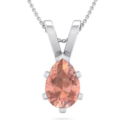 1 Carat Pear Shape Morganite Necklace In Sterling Silver With 18 Inch Chain