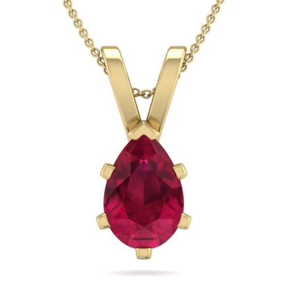 1 1/2 Carat Pear Shape Ruby Necklace In 14K Yellow Gold Over Sterling Silver, 18 Inches