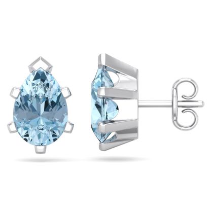 Aquamarine Earrings: Aquamarine Jewelry: 2 1/3 Carat Pear Shape Aquamarine Stud Earrings In Sterling Silver