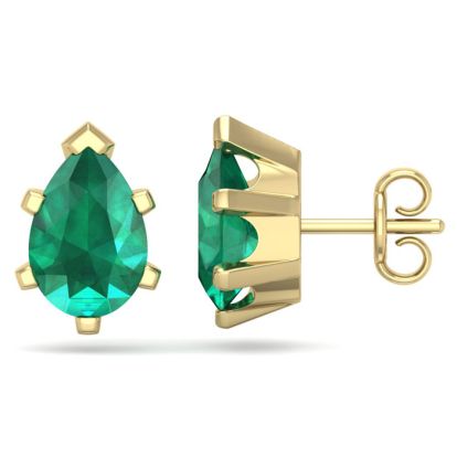 2 1/3 Carat Pear Shape Emerald Stud Earrings In 14K Yellow Gold Over Sterling Silver