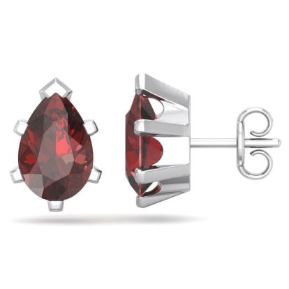 Garnet Earrings: Garnet Jewelry: 3 Carat Pear Shape Garnet Stud Earrings In Sterling Silver