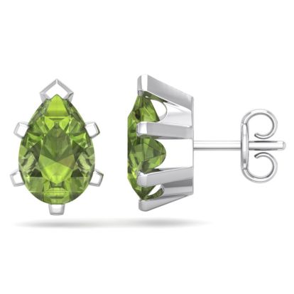 2 3/4 Carat Pear Shape Peridot Stud Earrings In Sterling Silver