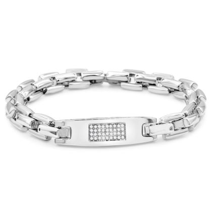 Men's Diamond ID Bracelet In Stainless Steel. Very High Quality.  36 Shiny Diamonds.