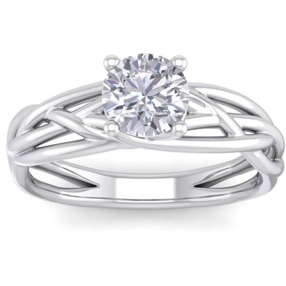 1 Carat Round Diamond Solitaire Intricate Vine Engagement Ring In 14 Karat White Gold