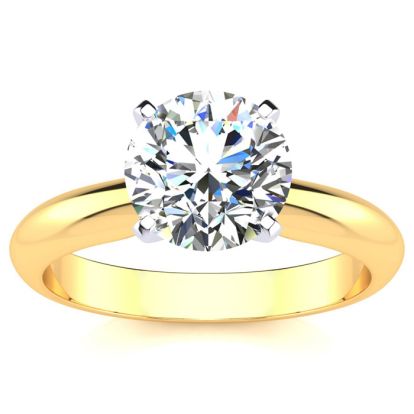 Moissanite Engagement Ring; 2 Carat Moissanite Solitaire Engagement Ring In 14 Karat Yellow Gold