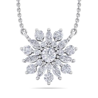 1/2 Carat Round Diamond Flower Necklace In 14 Karat White Gold, 18 Inches