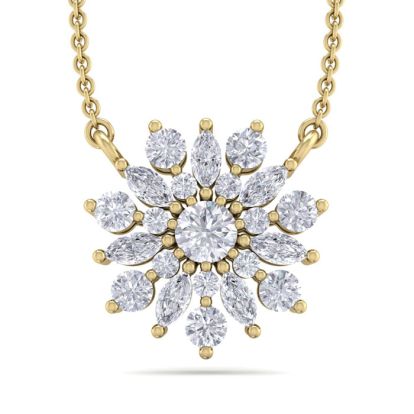1/2 Carat Round Diamond Flower Necklace In 14 Karat Yellow Gold, 18 Inches