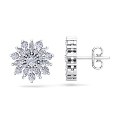 1 Carat Round Diamond Flower Stud Earrings In 14 Karat White Gold