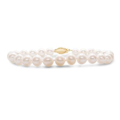 7 Inch 7mm AA Hand Knotted Pearl Bracelet, 14k Yellow Gold Clasp
