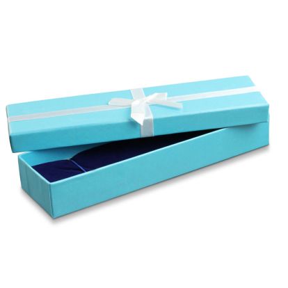 Teal Bracelet Box With White Bow and Blue Velvet Interior