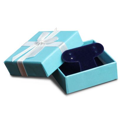 Teal Earring Box With White Bow and Blue Velvet Interior