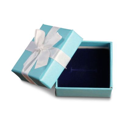 Teal Ring Box With White Bow and Blue Velvet Interior