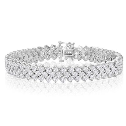 12 Carat Three Row Diamond Tennis Bracelet In 14 Karat White Gold. Fiery Fabulous Diamonds In A True Statement Bracelet!