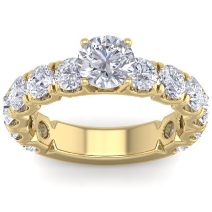 3 1/2 Carat Round Shape Diamond Engagement Ring In 14 Karat Yellow Gold. Incredible, Large Engagement Ring, Eternity Style!