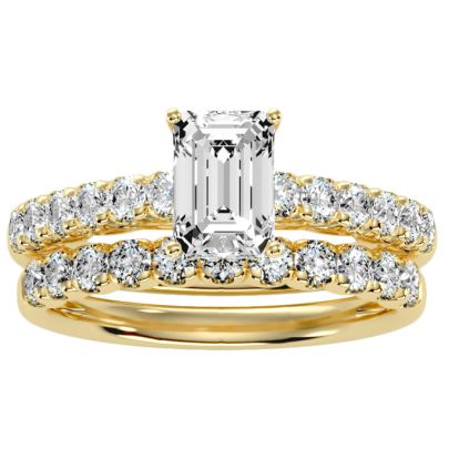 3 Carat Emerald Cut Bridal Set In 14 Karat Yellow Gold