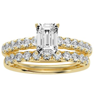 2 Carat Emerald Cut Diamond Bridal Set In 14 Karat Yellow Gold