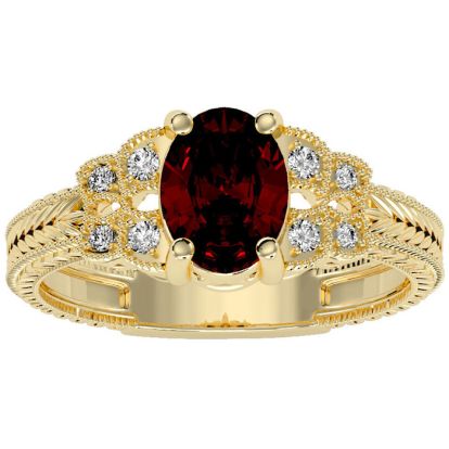 Garnet Ring: Garnet Jewelry: 1 1/2 Carat Oval Shape Garnet and Diamond Ring In 10 Karat Yellow Gold
