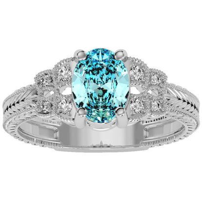 Aquamarine Ring: Aquamarine Jewelry: 1 1/4 Carat Oval Shape Aquamarine and Diamond Ring In 10 Karat White Gold