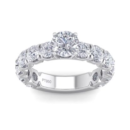3 1/2 Carat Round Shape Diamond Engagement Ring In Platinum. Incredible, Large Engagement Ring, Eternity Style!