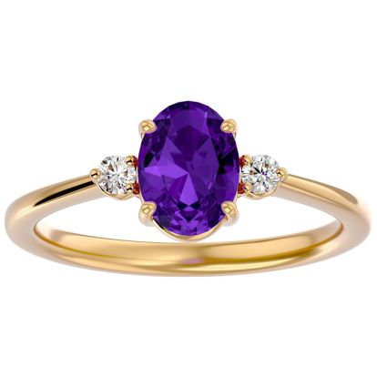 1.15 Carat Oval Shape Amethyst and Two Diamond Ring In 14 Karat Yellow Gold