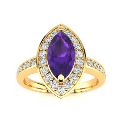 1 Carat Marquise Amethyst and Diamond Ring In 14 Karat Yellow Gold