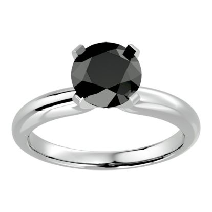 2 Carat Black Diamond Solitaire Engagement Ring In 14 Karat White Gold