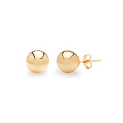 24K Yellow Gold Vermeil Polish Finished 5mm Ball Stud Earrings With Friction Backs  