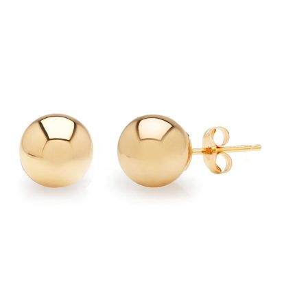24K Yellow Gold Vermeil Polish Finished 7mm Ball Stud Earrings With Friction Backs  