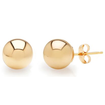 24K Yellow Gold Vermeil Polish Finished 8mm Ball Stud Earrings With Friction Backs  