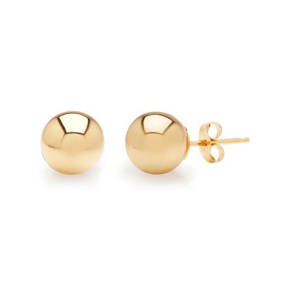 24K Yellow Gold Vermeil Polish Finished 6mm Ball Stud Earrings With Friction Backs  