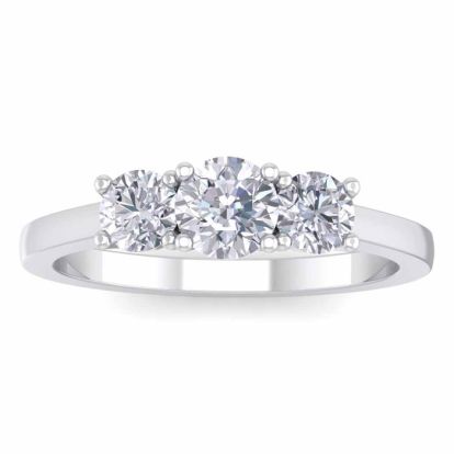 Moissanite Engagement Ring; 1 Carat Moissanite Three Stone Ring In 14 Karat White Gold