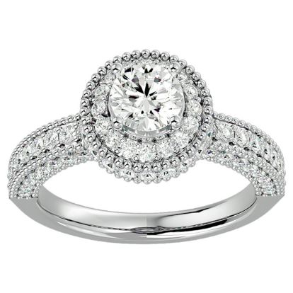 Moissanite Engagement Ring; 1 3/4 Carat Moissanite Halo Engagement Ring In 14 Karat White Gold