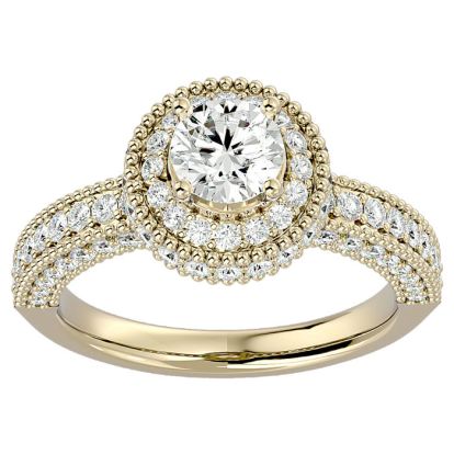 1 3/4 Carat Halo Diamond Engagement Ring In 14 Karat Yellow Gold