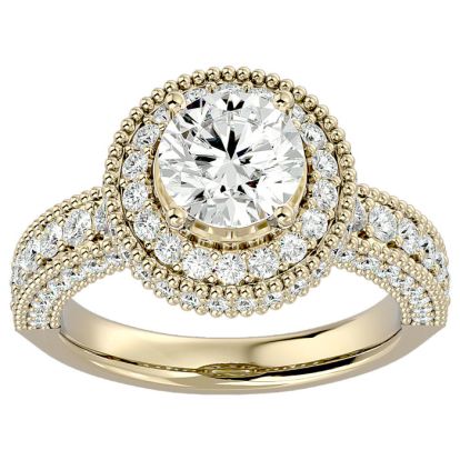 Moissanite Engagement Ring; 2 3/4 Carat Moissanite Halo Engagement Ring In 14 Karat Yellow Gold
