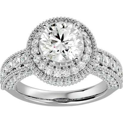 Moissanite Engagement Ring; 3 1/2 Carat Moissanite Halo Engagement Ring In 14 Karat White Gold