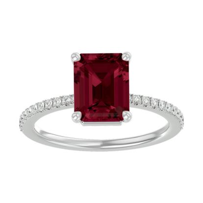 Garnet Ring: Garnet Jewelry: 3 Carat Garnet and Diamond Ring In 14 Karat White Gold