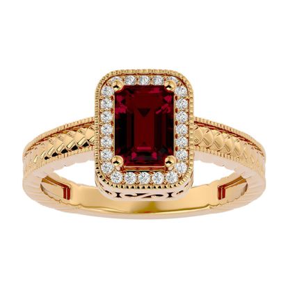 1.12 Carat Antique Style Ruby and Diamond Ring in 10 Karat Yellow Gold