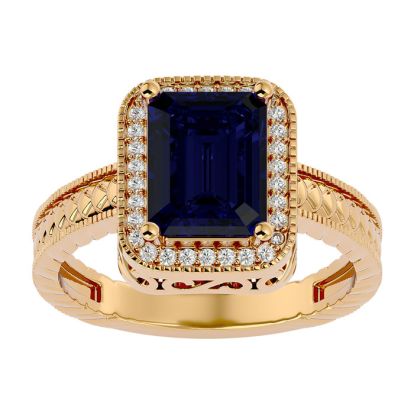 2 1/2 Carat Antique Style Sapphire and Diamond Ring in 14 Karat Yellow Gold