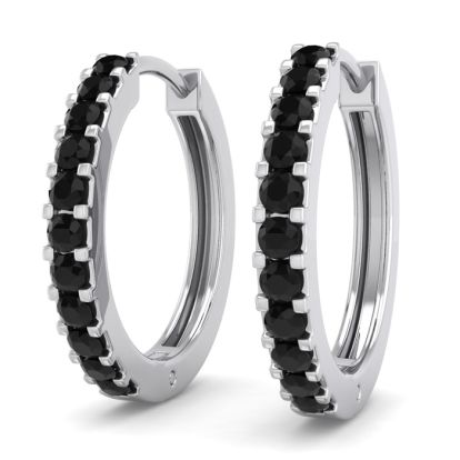 1/5 Carat Black Diamond Mens Hoop Earrings In 14 Karat White Gold