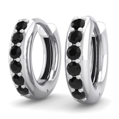 1/3 Carat Black Diamond Mens Hoop Earrings In 14 Karat White Gold