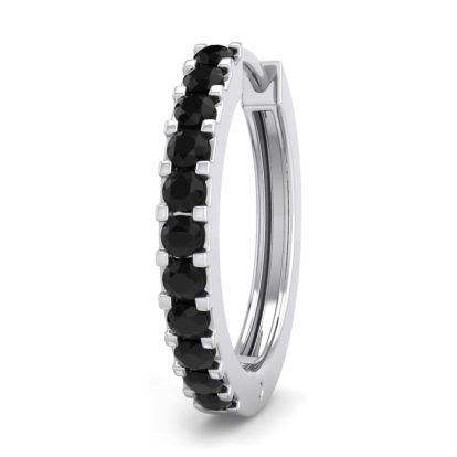 1/10 Carat Black Diamond Single Mens Hoop Earring In 14 Karat White Gold