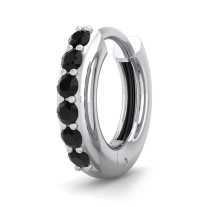 1/8 Carat Black Diamond Single Mens Hoop Earring In 14 Karat White Gold
