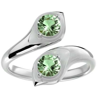 1 Carat Two Stone Green Amethyst Ring In 14 Karat White Gold